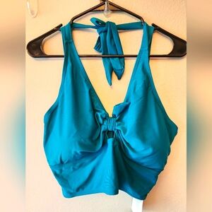 Bloomchic Twist Front Teal Blue Bikini Swim Top, NWT